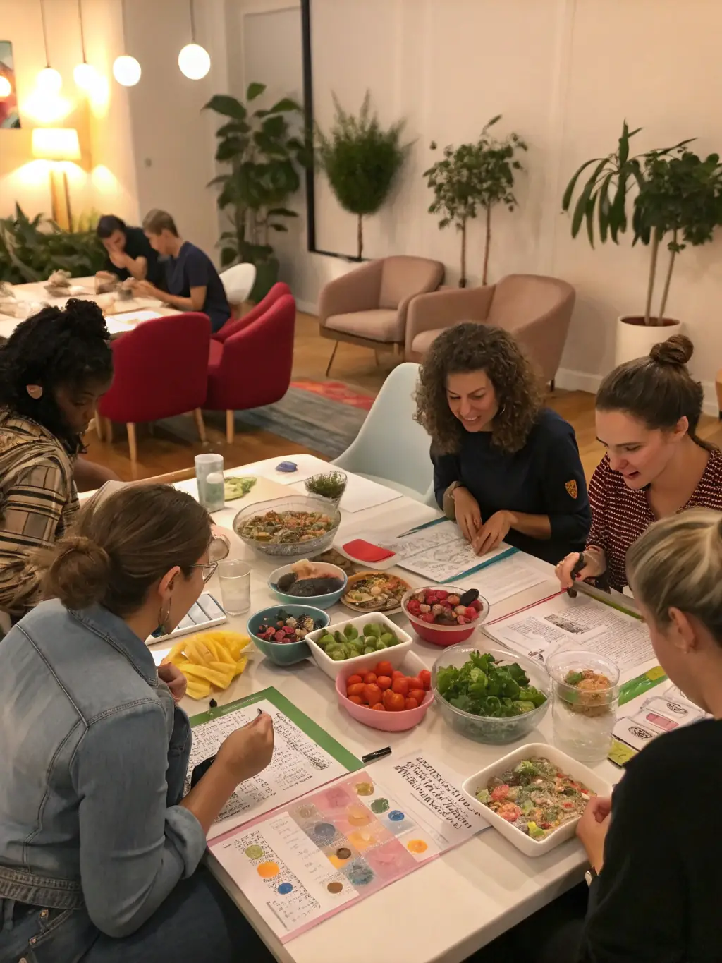 An image depicting a group of people actively participating in a health and wellness course, with a focus on interactive learning and practical application, showcasing the customized courses offered by Triad Longevity Academy.
